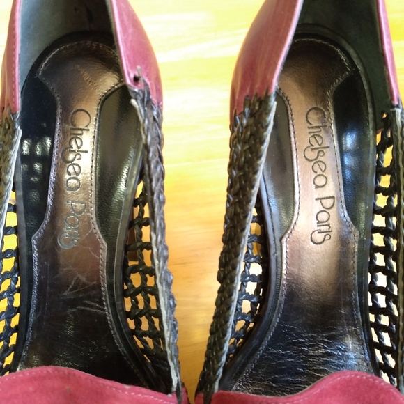 Chelsea Paris DESIGNER LEATHER Red/Black Heels 38 - Picture 7 of 13
